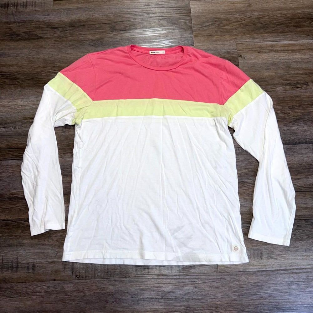 Marine Layer Jacob Long-Sleeve Crewneck Mens Medium Pink Lime White Colorblock